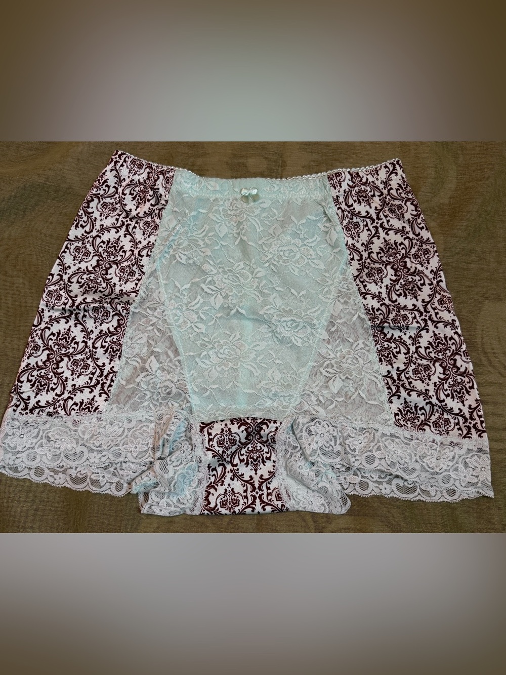 Rhonda Shear Pin-Up Girl Lace Control Panty - Baby Blue Paisley  (Size 1X)